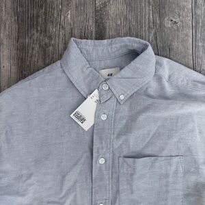 H&M Men’s Oversized Blue Oxford Short Sleeve Button Down Shirt Pocket XS